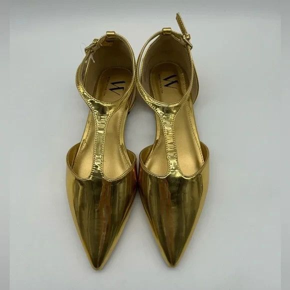 Worthington Kendie Gold Metallic Flats Women’s Size 9 M Pointed Toe Ankle Strap - Picture 2 of 10
